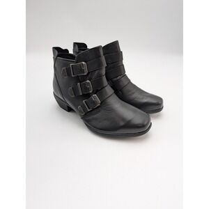 Boots Womens Size 6.5 Black Leather Buckle Ankle Bootie Block Heel Shoes Casual